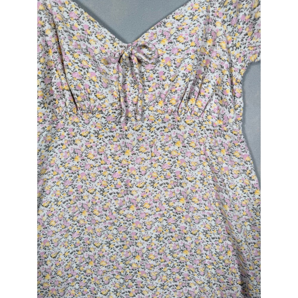 Wild Fable Floral Puff Sleeve Mini Dress Pink Yellow Cutout Back Size M - Picture 2 of 7